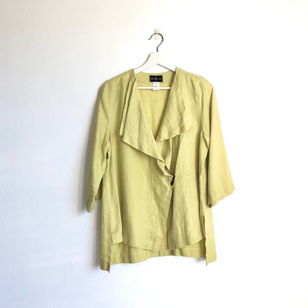 Connie’s Moonlight Vintage 100% Linen Yellow Lagenlook Top / Light Jacket Sz Med